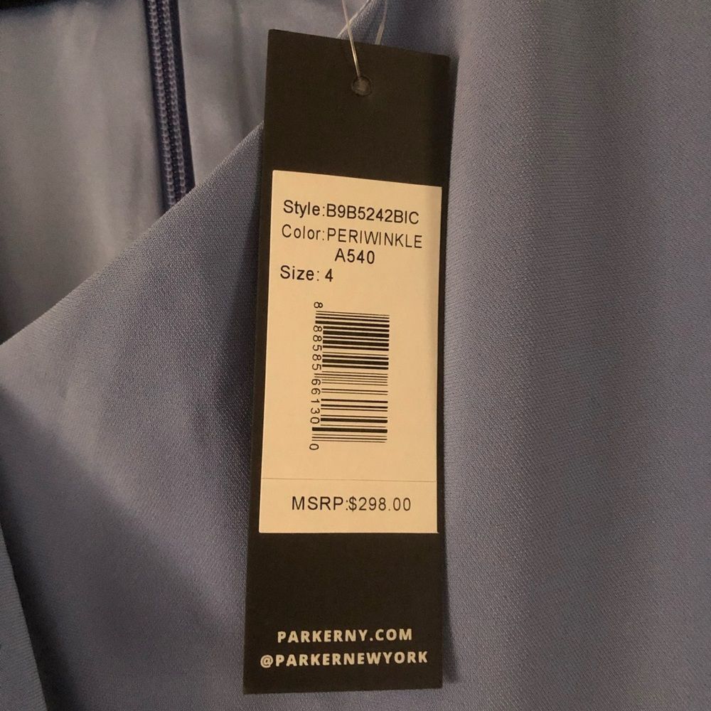 Parker Black Shara Midi Dress Periwinkle Asymmetrical Ruffle NWT Size 4 Cocktail - Picture 6 of 6